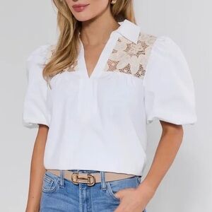 AVARA  Penelope Crochet Cotton White top puff sleeve sz XXXL
